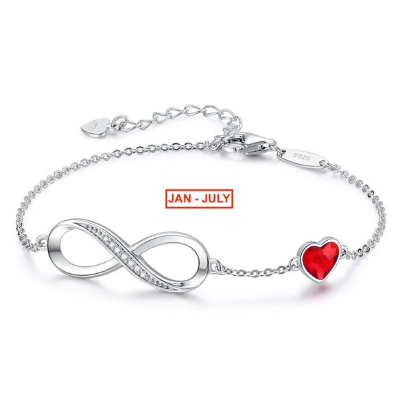 925 Silver Bracelet / Birthday Month Bracelet / Silver Infinity Heart Bracelet - Picture 8 of 13
